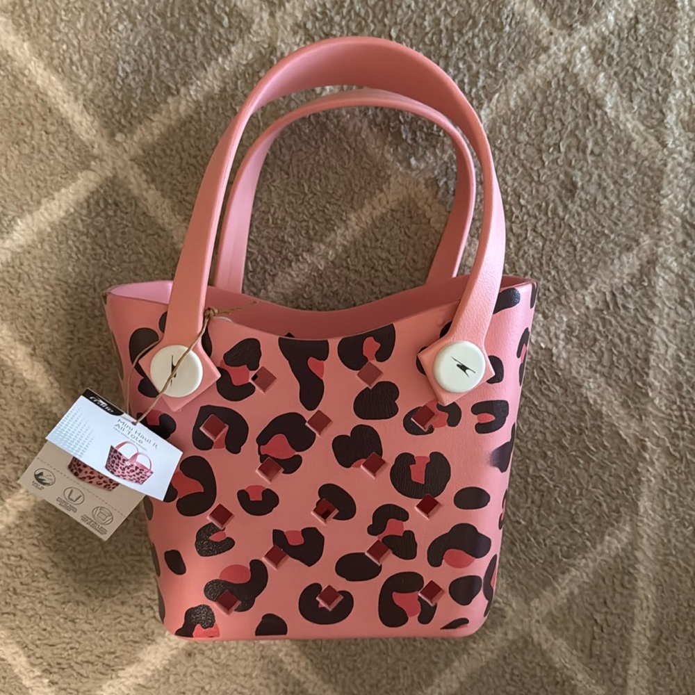 NWT Aldi CRANE mini Haul It All Tote Pink Leopard beach bag summer
